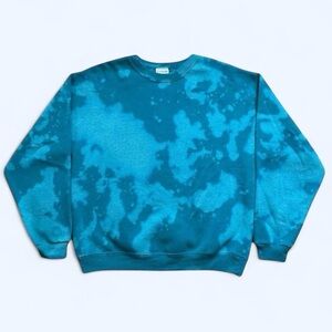 Vintage Cheetah Teal Blue Tie-Dye Crewneck Sweatshirt - Men L
